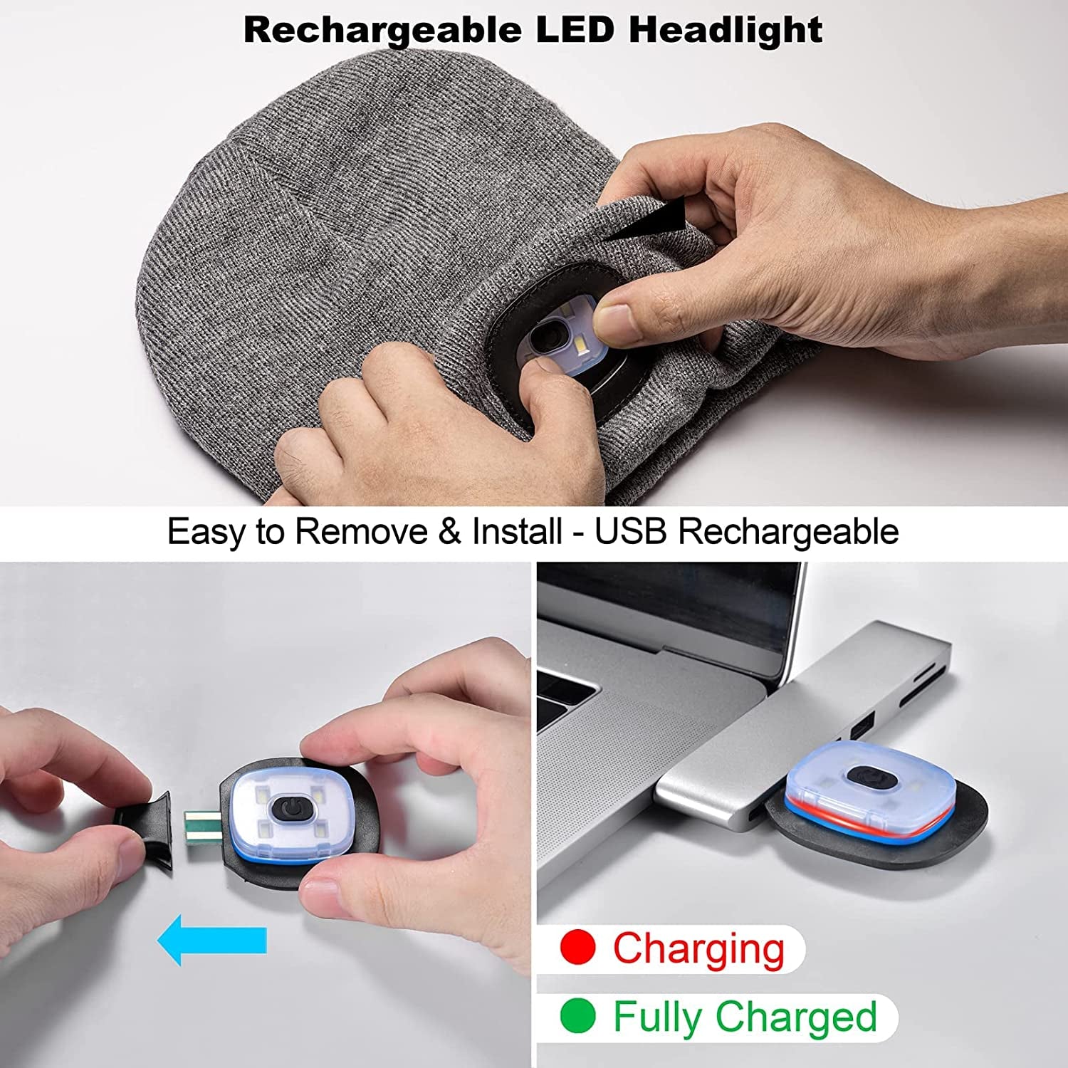 Rechargeable LED Lighted Beanie - Unisex Warm Knitted Hat for Outdoor Activities, Ideal Tech Gift for Men and Fathers