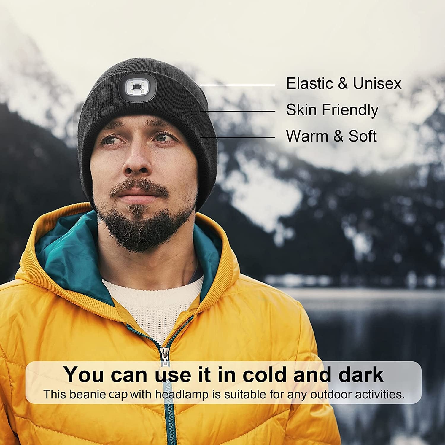 Rechargeable LED Lighted Beanie - Unisex Warm Knitted Hat for Outdoor Activities, Ideal Tech Gift for Men and Fathers