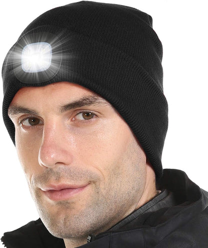 Rechargeable LED Lighted Beanie - Unisex Warm Knitted Hat for Outdoor Activities, Ideal Tech Gift for Men and Fathers
