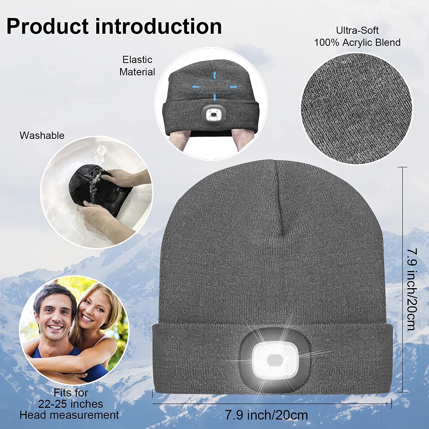 Rechargeable LED Lighted Beanie - Unisex Warm Knitted Hat for Outdoor Activities, Ideal Tech Gift for Men and Fathers