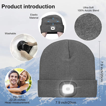 Rechargeable LED Lighted Beanie - Unisex Warm Knitted Hat for Outdoor Activities, Ideal Tech Gift for Men and Fathers